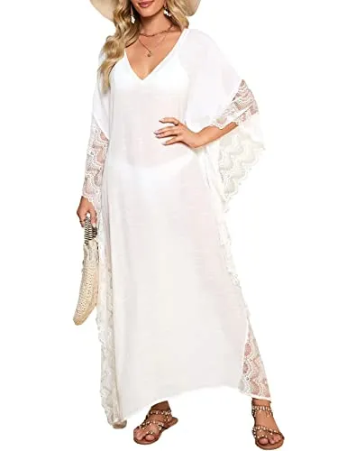 Women's V-Neck Batwing Sleeve Kaftan Beach Cover Up