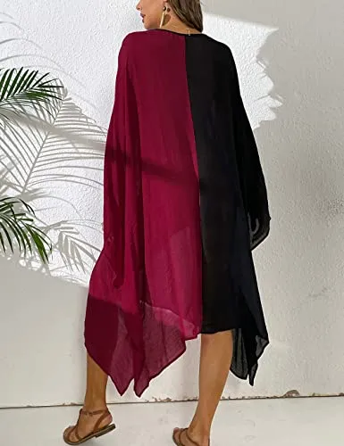 Women's V-Neck Swimsuit Coverup Black and Red Plus Size