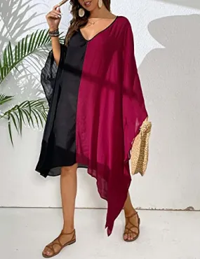 Women's V-Neck Swimsuit Coverup Black and Red Plus Size