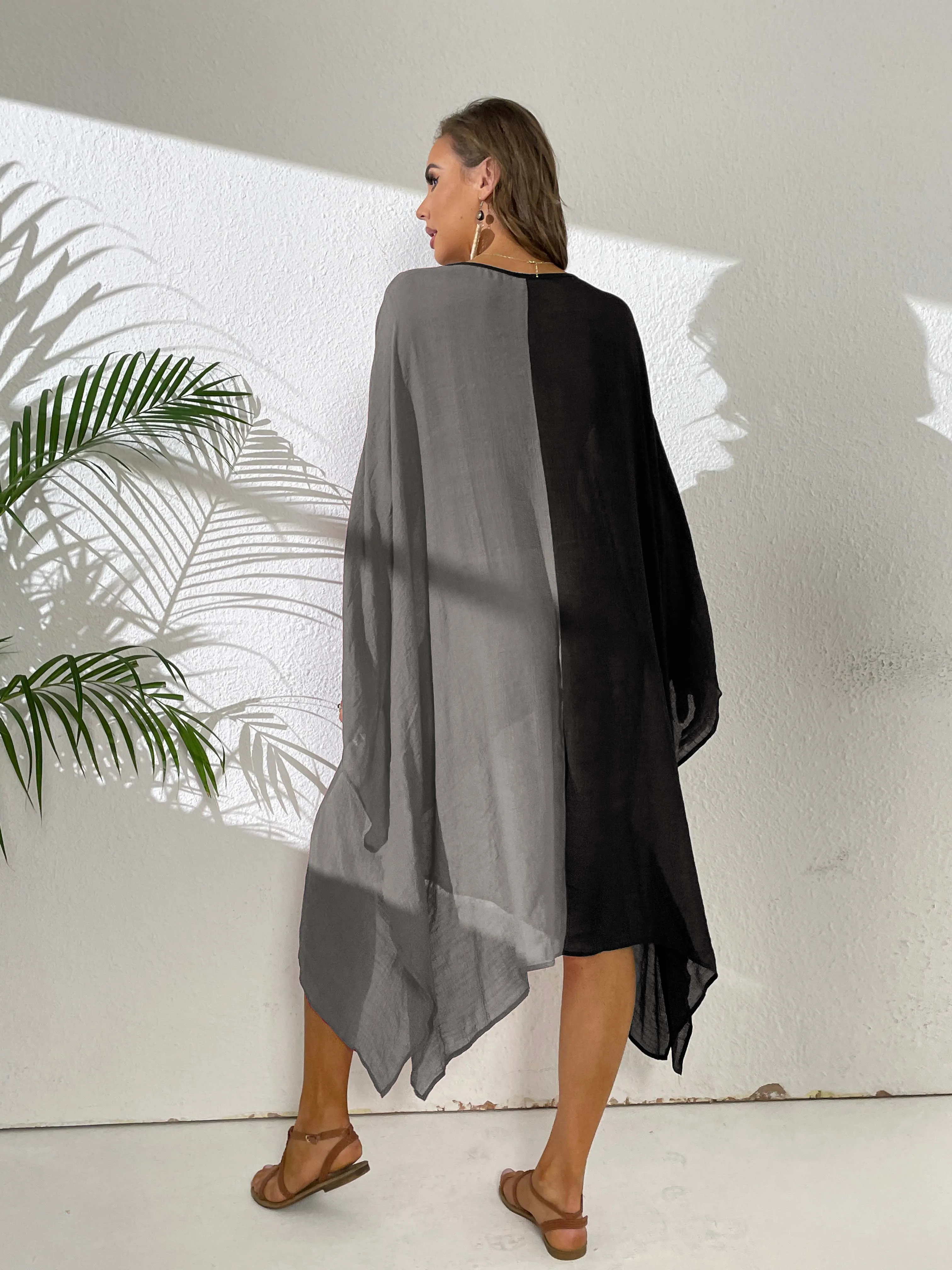 Women's V-Neck Swimsuit Coverup Black and Red Plus Size